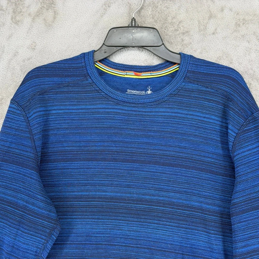 Smartwool Mens XL Blue Striped 100% Merino Wool Base Layer Top SW016349 F24